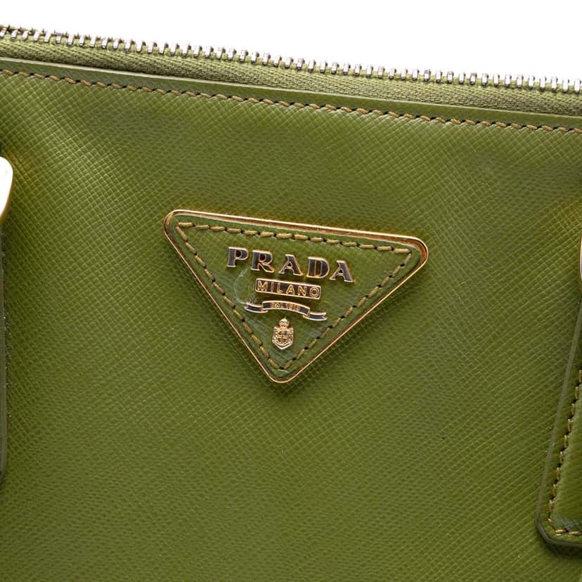 Prada Large Saffiano Lux Promenade Satchel Green Leather Good condition - Box View