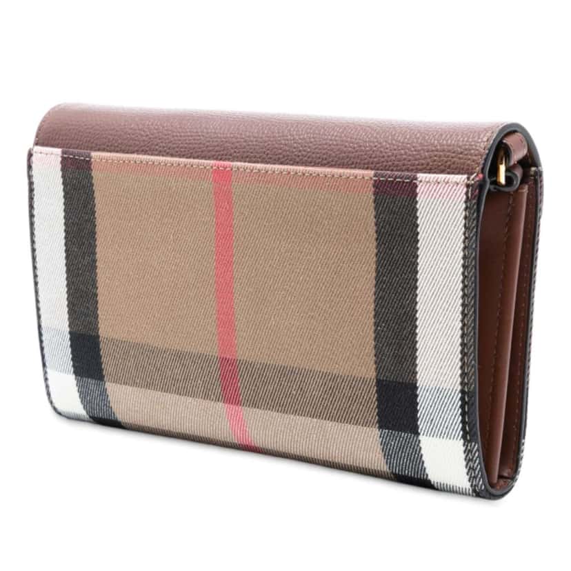 Burberry House Check Canvas and Leather Hannah Wallet on Strap Brown Canvas Good condition - Back View