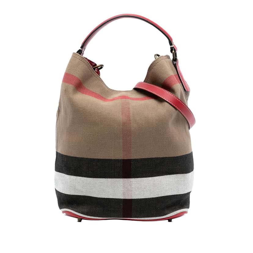 Burberry Medium Mega Check Canvas Ashby Bucket Bag Brown Canvas Good condition - Front View