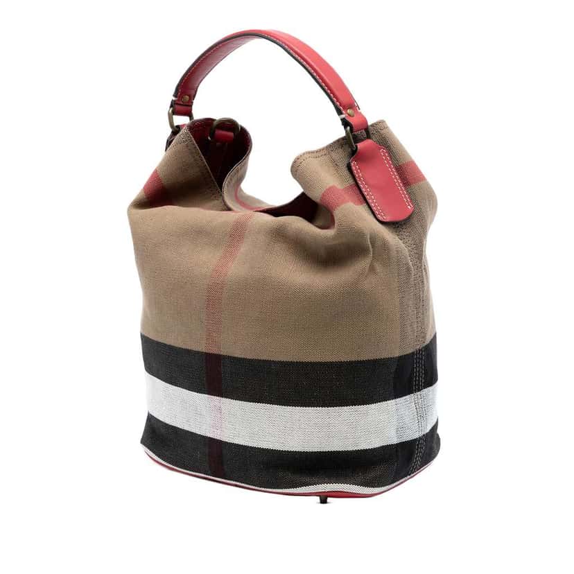 Burberry Medium Mega Check Canvas Ashby Bucket Bag Brown Canvas Good condition - Back View