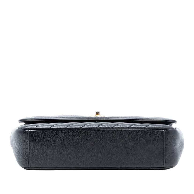 Chanel Medium Diagonal Quilted Goatskin Flap Black Leather Good condition - Inside View