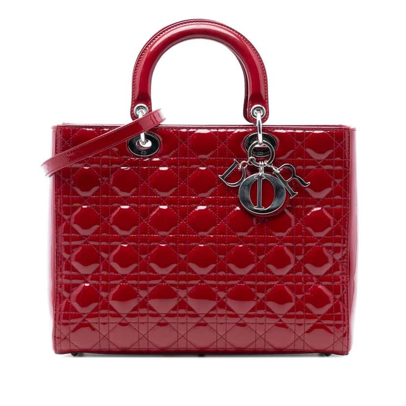 Dior Large Patent Cannage Lady Dior Red Leather Good condition - Front View