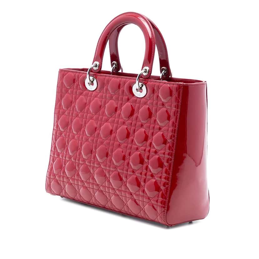 Dior Large Patent Cannage Lady Dior Red Leather Good condition - Back View