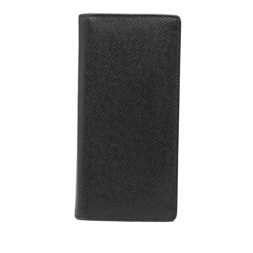 Louis Vuitton Taiga Brazza Wallet Black Leather Good condition - Front View