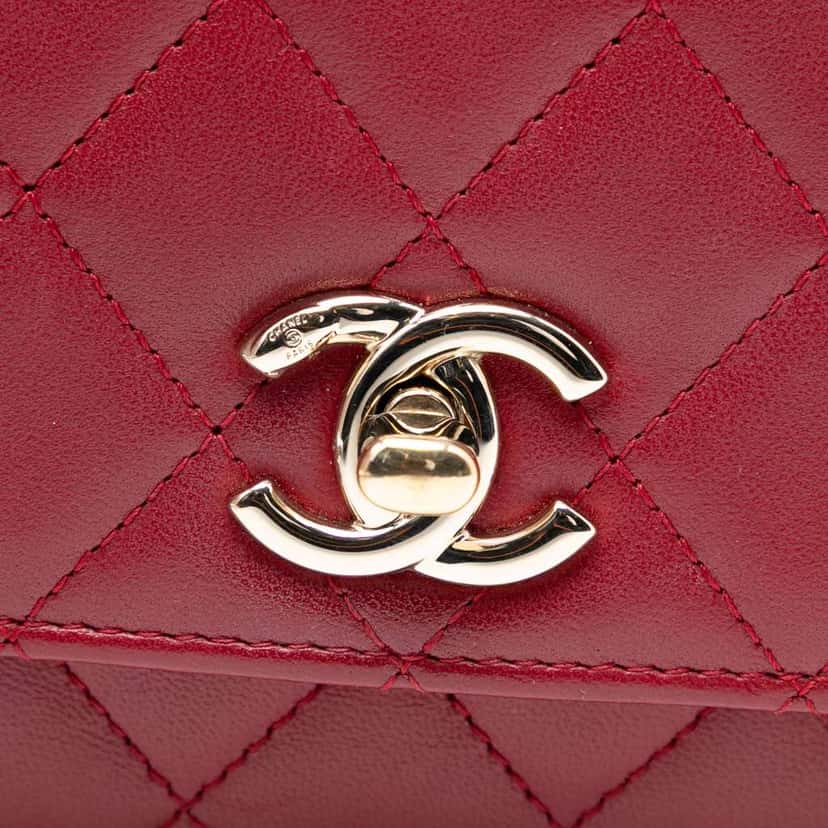 Chanel Lambskin Trendy CC Wallet On Chain Red Leather Good condition - Box View
