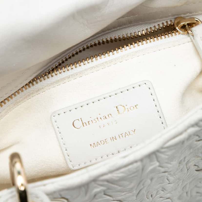 Dior Mini Wavy Crinkled Lambskin Lady Dior White Leather Good condition - Box View