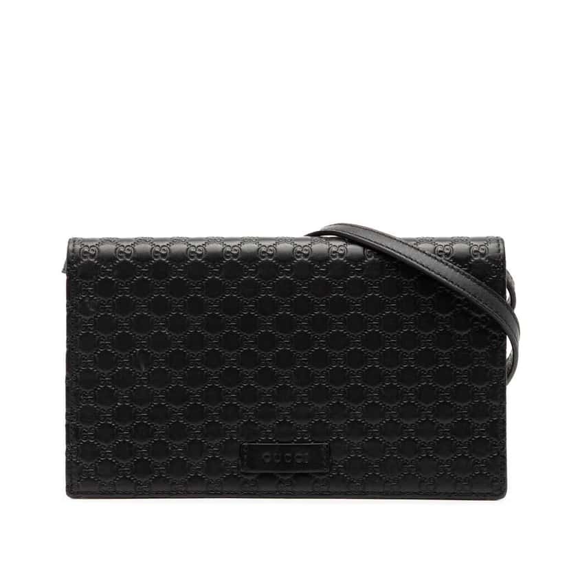 Gucci Microguccissima Wallet on Strap Black Leather Good condition - Front View