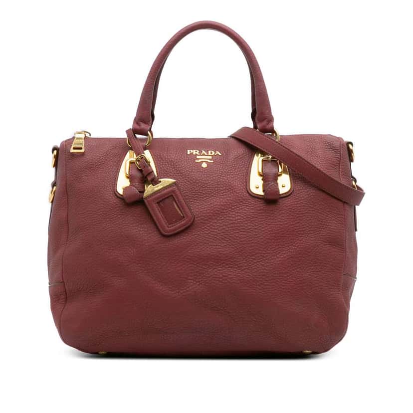 Prada Vitello Daino Zip Top Satchel Red Leather Good condition - Front View