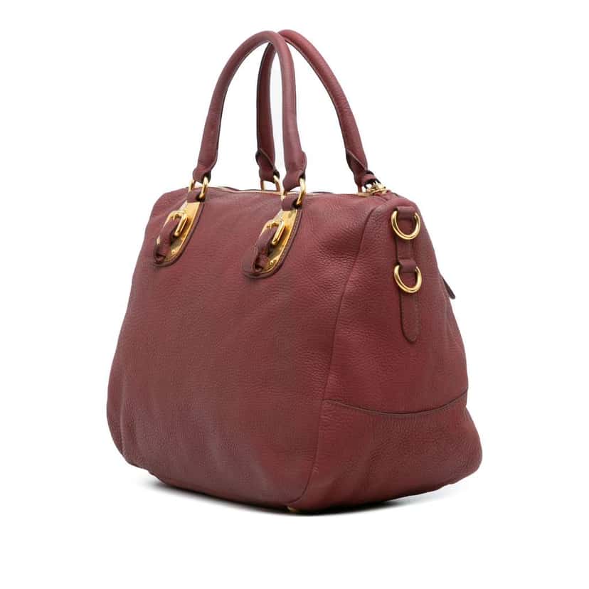 Prada Vitello Daino Zip Top Satchel Red Leather Good condition - Back View