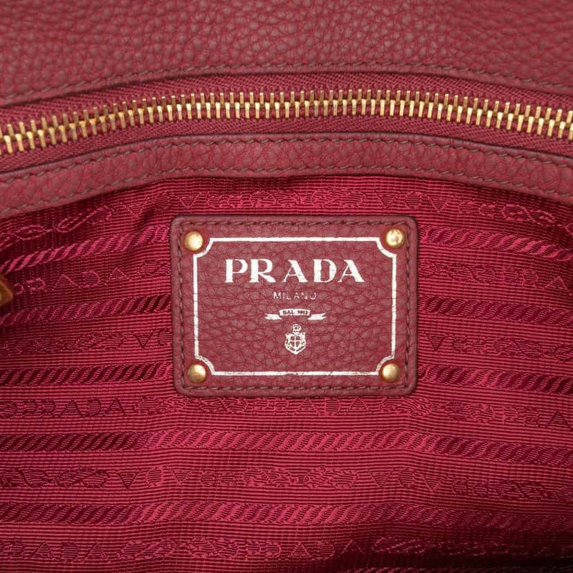 Prada Vitello Daino Zip Top Satchel Red Leather Good condition - Box View