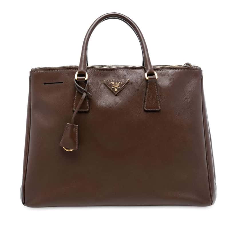 Prada Large Saffiano Lux Galleria Double Zip Tote Brown Leather Good condition - Front View