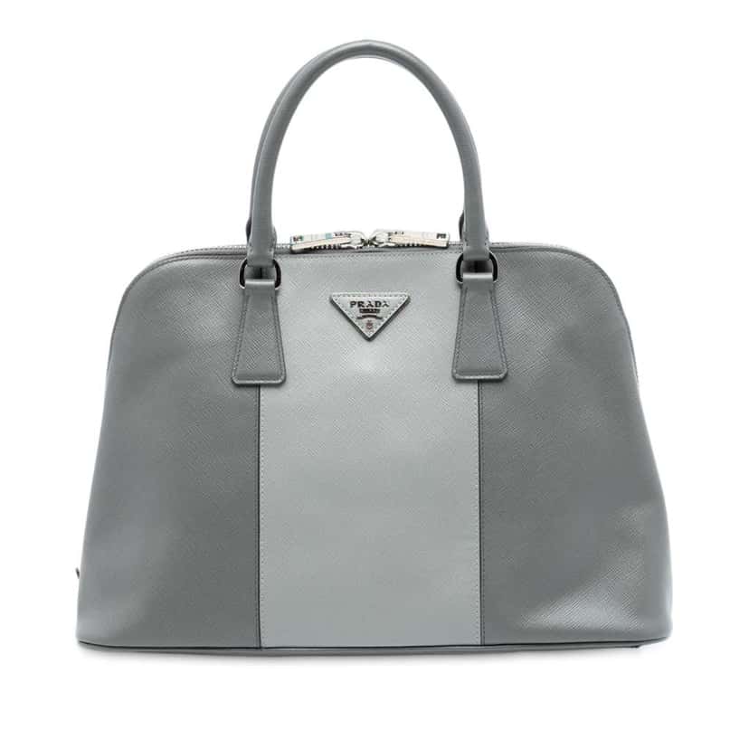 Prada Medium Bicolor Saffiano Lux Promenade Satchel Grey Leather Good condition - Front View