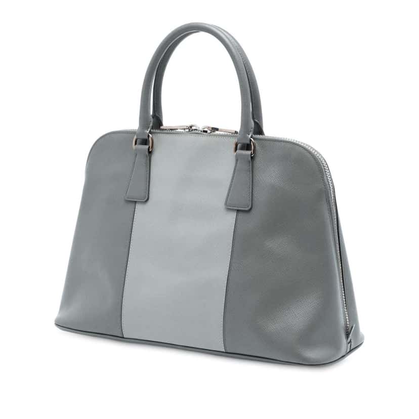 Prada Medium Bicolor Saffiano Lux Promenade Satchel Grey Leather Good condition - Back View