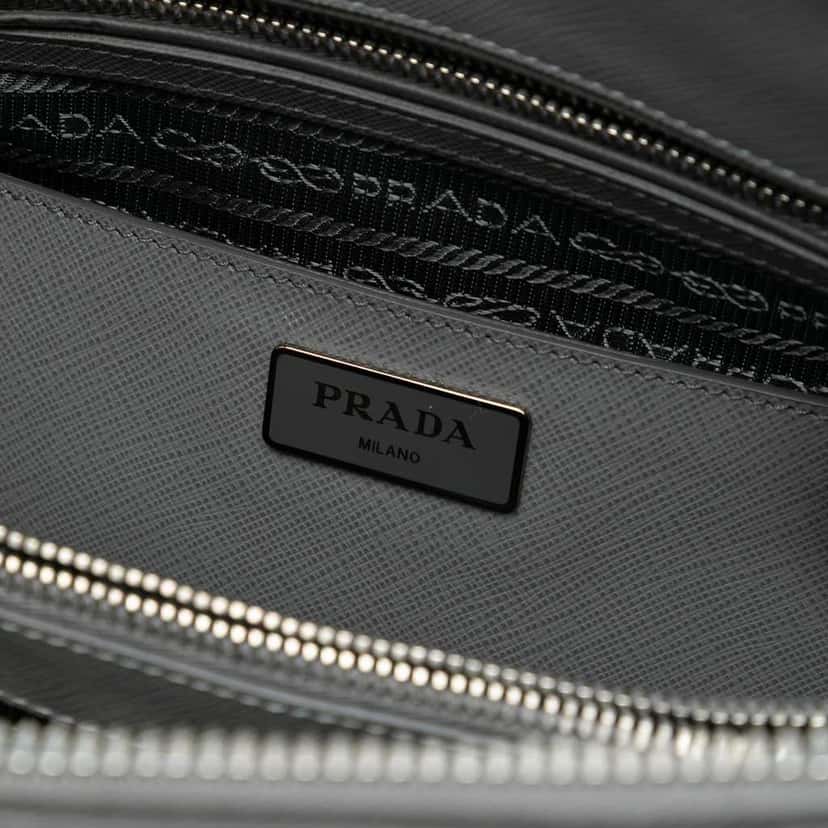 Prada Medium Bicolor Saffiano Lux Promenade Satchel Grey Leather Good condition - Box View