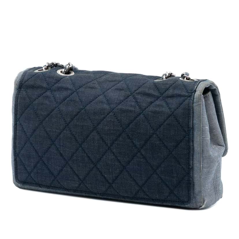 Chanel Medium Bicolor Quilted Denim Medallion Flap Blue Denim Good condition - Back View