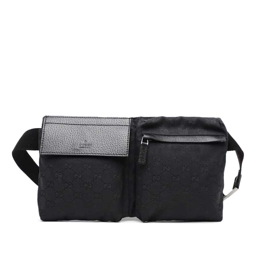 Gucci GG Canvas Double Pocket Belt Bag Black Canvas Good condition - Front View