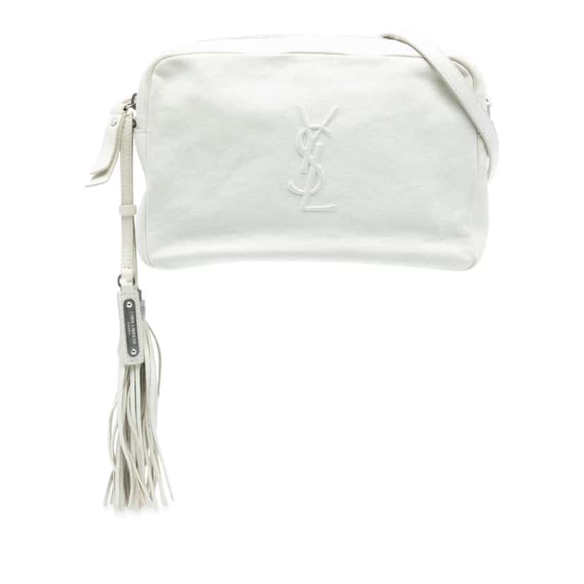 Saint Laurent Small Lambskin Monogram Lou Camera Bag White Leather Good condition - Front View