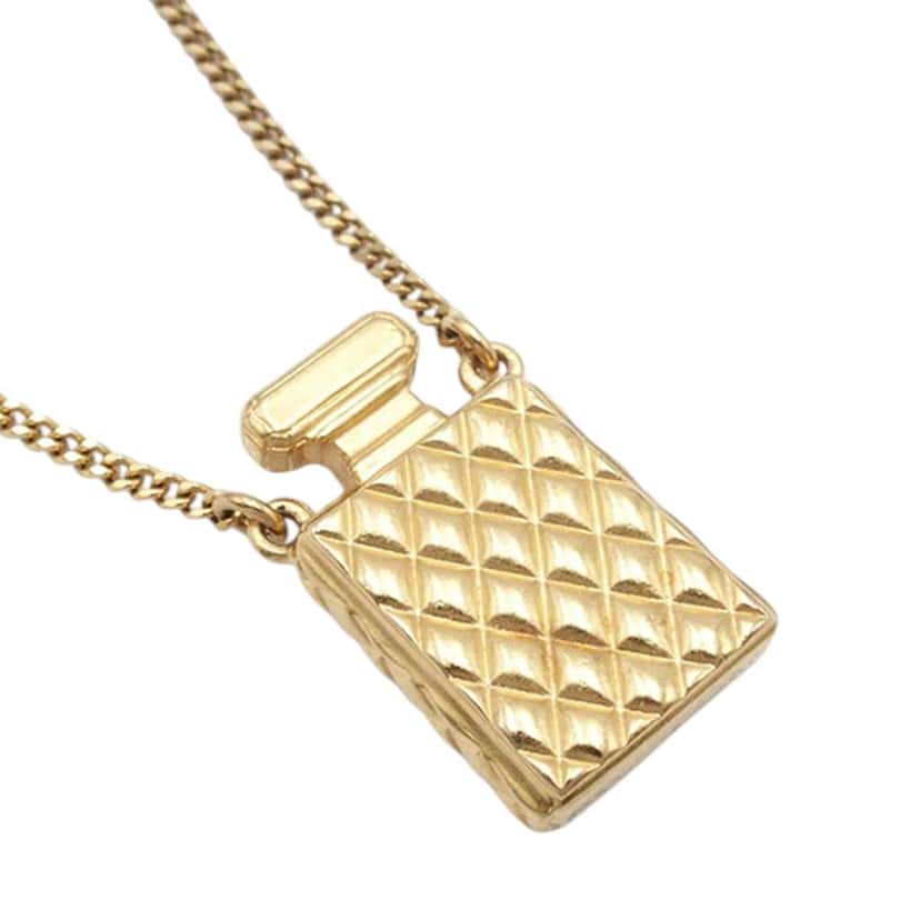 Chanel Gold Plated Crystal and Faux Pearl CC Perfume Bottle Pendant Necklace Gold Metal Good condition - Inside View