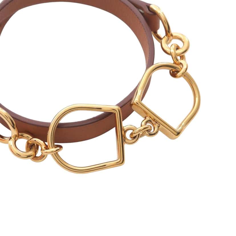 Hermès Swift Gold Plated Etrier Double Tour Bracelet Brown Leather Good condition - Inside View