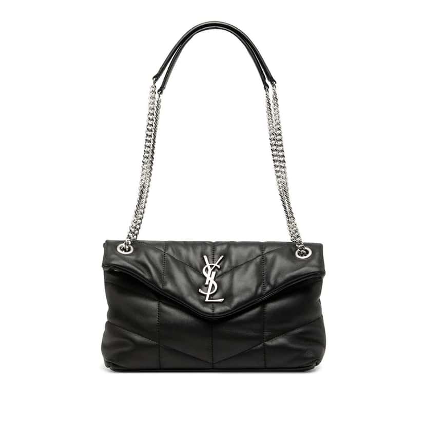 Saint Laurent Small Lambskin Loulou Puffer Shoulder Bag Black Leather Good condition - Front View