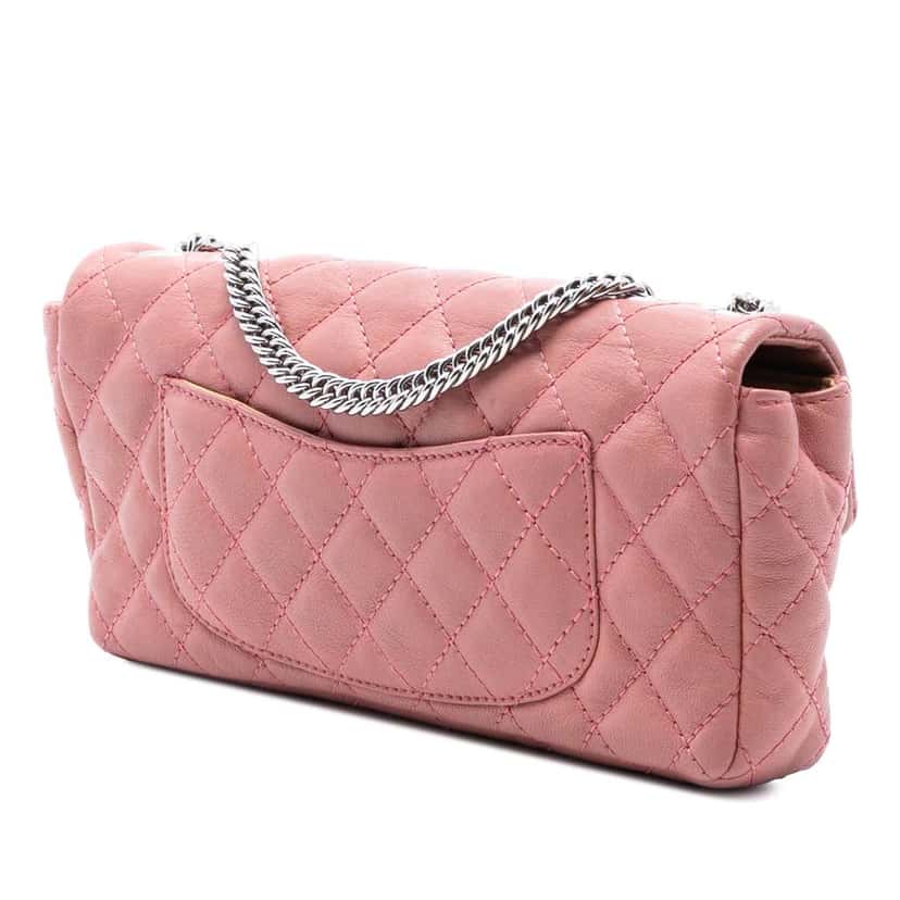 Chanel Classic Lambskin East West Bijoux Chain Single Flap Pink Leather Good condition - Back View