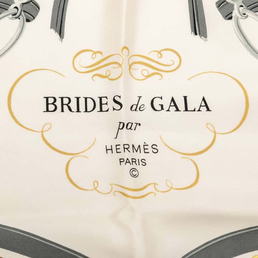 Hermès Brides de Gala Silk Scarf White Silk Good condition - Inside View