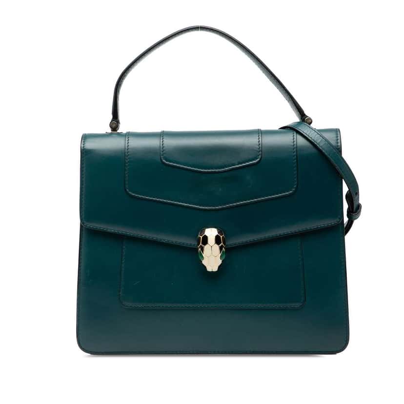 Bvlgari Small Calfskin Serpenti Forever Top Handle Bag Green Leather Good condition - Front View