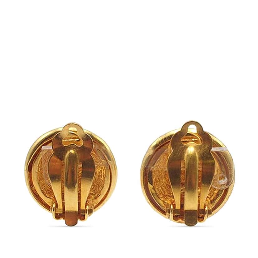 Chanel CC Gold Plated Round Clip On Earrings Gold Metal Good condition - Back View