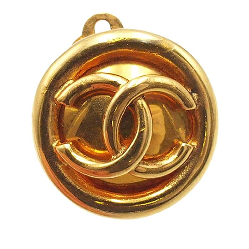 Chanel CC Gold Plated Round Clip On Earrings Gold Metal Good condition - Inside View