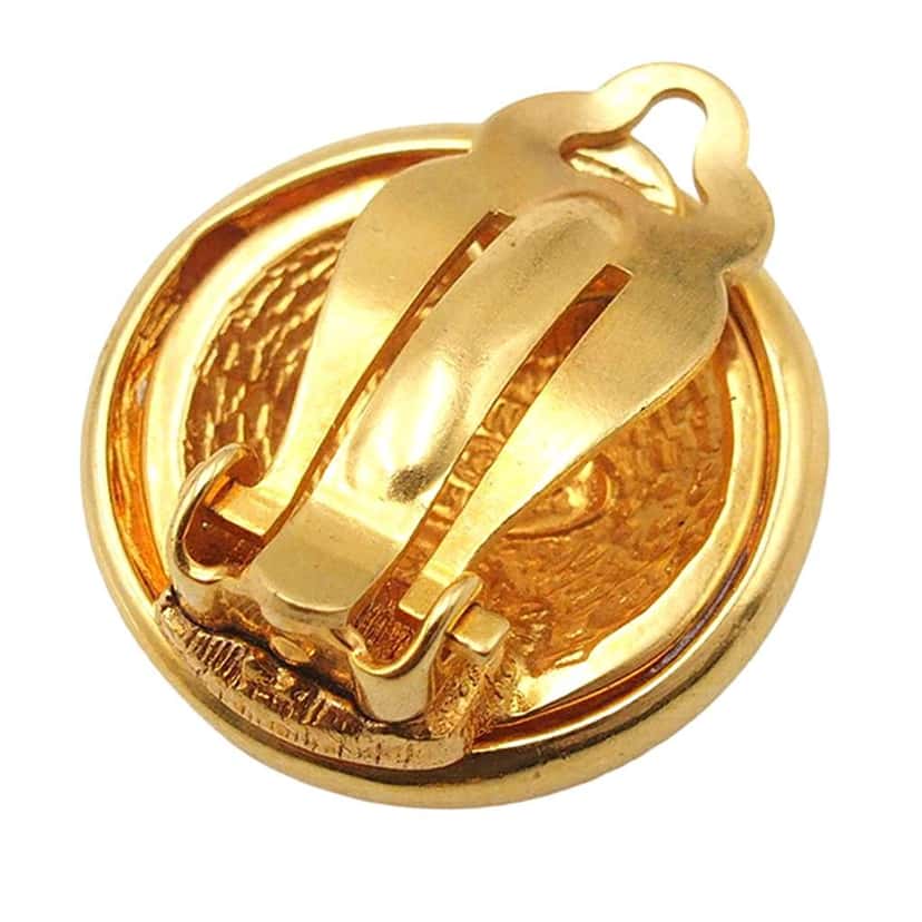 Chanel CC Gold Plated Round Clip On Earrings Gold Metal Good condition - Box View
