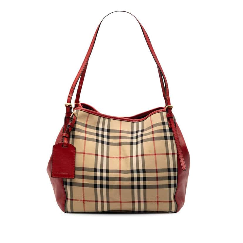 Burberry Small Haymarket Check Canvas and Leather Canterbury Tote Brown Canvas Good condition - Front View