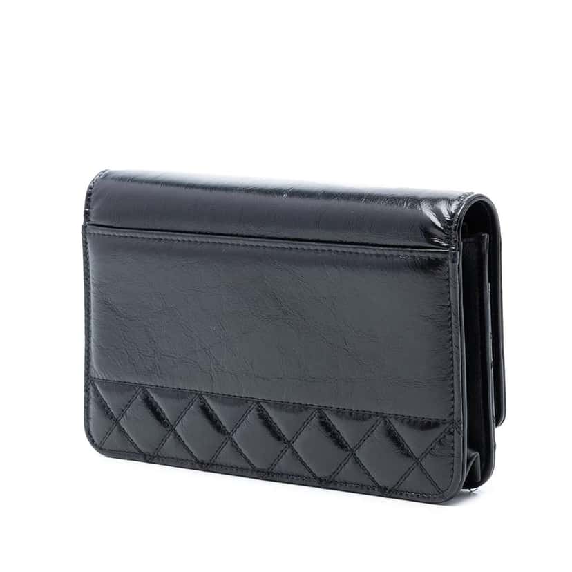 Chanel CC Shiny Aged Calfskin Wallet On Chain Black Leather Very good condition - Back View