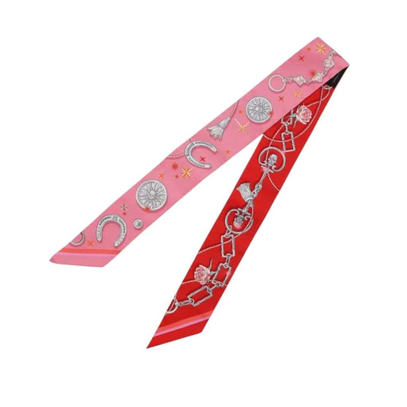Hermès C'est La Fete Silk Twilly Scarf Red Silk Very good condition - Front View