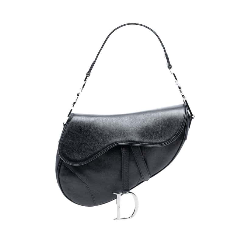 Dior Shiny Goatskin Saddle Bag Black Leather Good condition - Front View