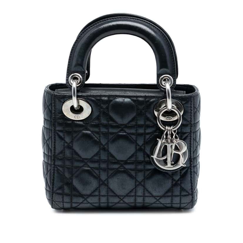 Dior Mini Iridescent Lambskin Cannage Lady Dior Black Leather Good condition - Front View
