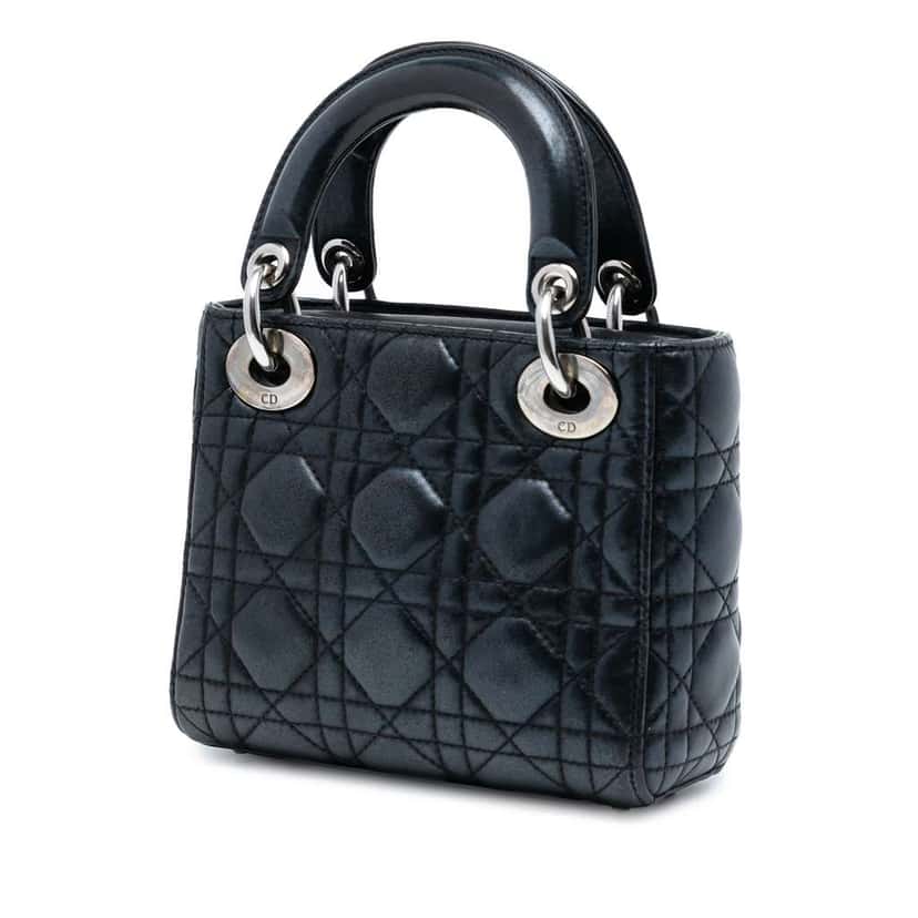 Dior Mini Iridescent Lambskin Cannage Lady Dior Black Leather Good condition - Back View