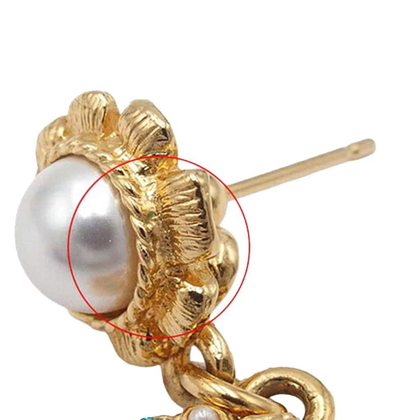 Chanel CC Gold Plated Faux Pearl and Rhinestone Swing Push Back Earrings Gold Metal Good condition - Model View