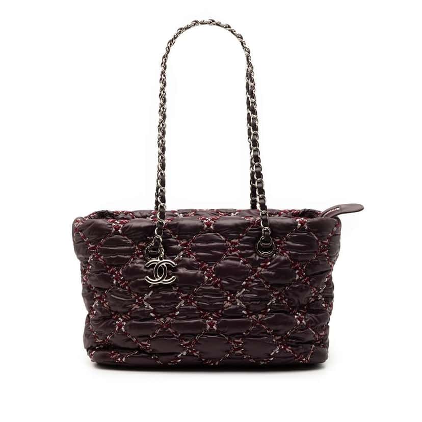 Chanel Paris Byzance Nylon Tweed On Stitch Shoulder Bag Purple Good condition - Front View