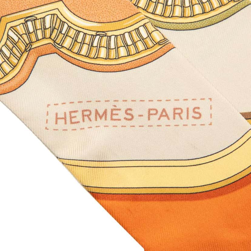 Hermès Grand Apparat Silk Twilly Scarf Brown Silk Good condition - Back View