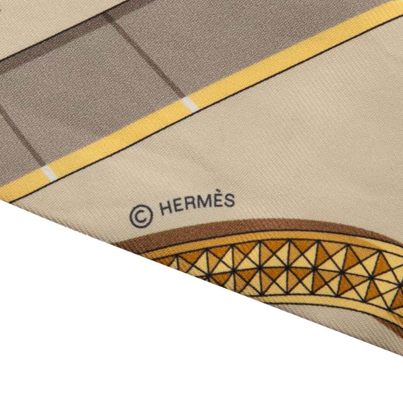 Hermès Grand Apparat Silk Twilly Scarf Brown Silk Good condition - Model View