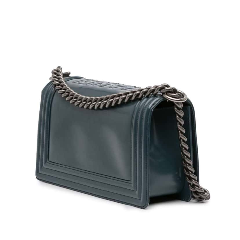 Chanel Old Medium Glazed Calfskin Boy Flap Blue Leather Good condition - Back View