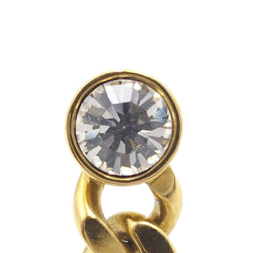 Chanel Gold Plated Crystal Tag Drop Bullet Back Earrings Gold Metal Good condition - Model View