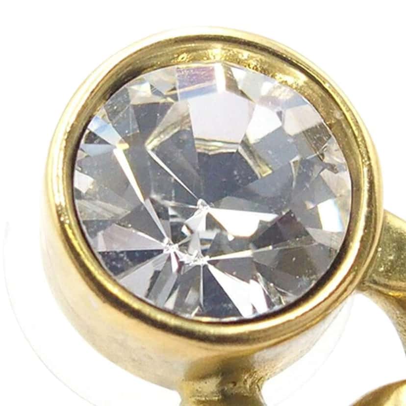 Chanel Gold Plated Crystal Tag Drop Bullet Back Earrings Gold Metal Good condition - Box View