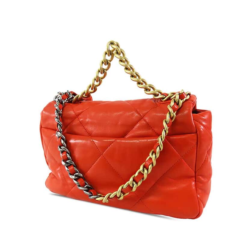 Chanel Medium Lambskin 19 Flap Orange Leather Good condition - Back View