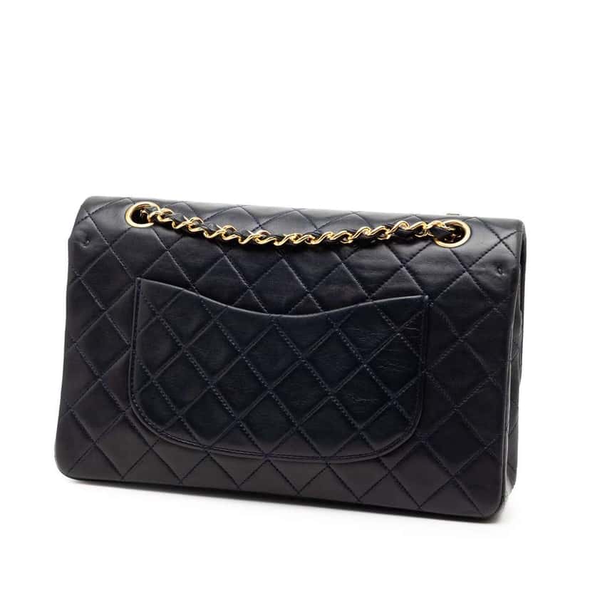 Chanel Medium Classic Lambskin Double Flap Blue Leather Good condition - Back View
