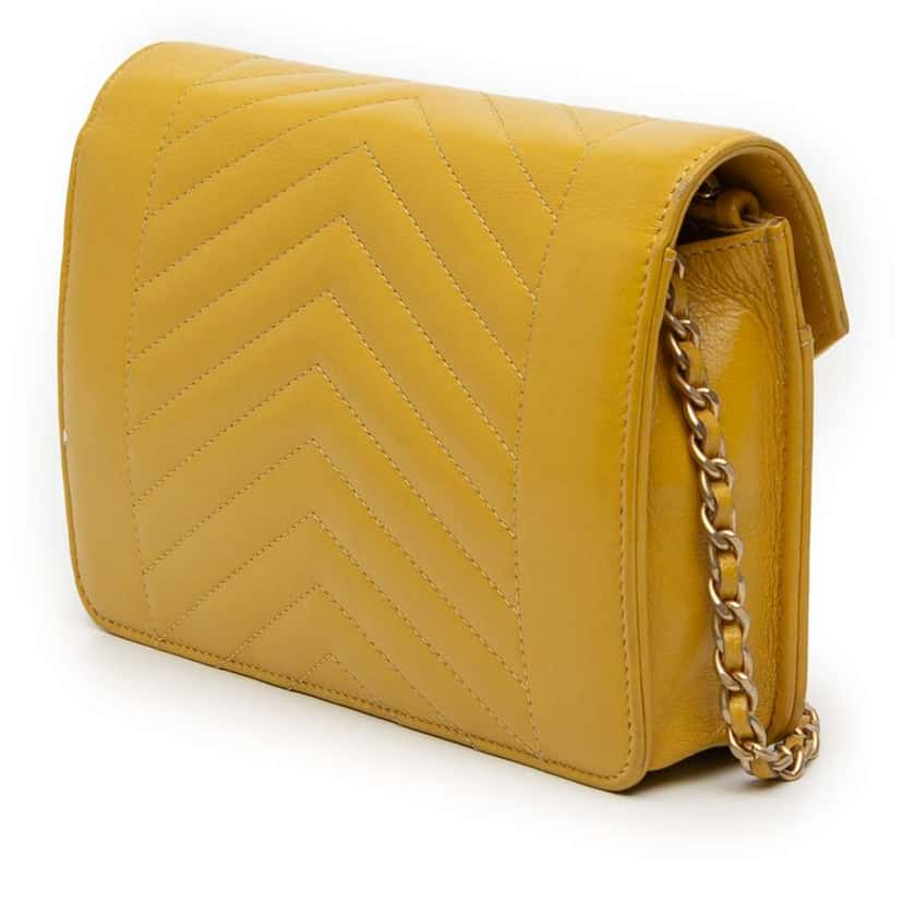 Chanel Small Reversed Chevron Lambskin Flap Yellow Leather Very good condition - Back View