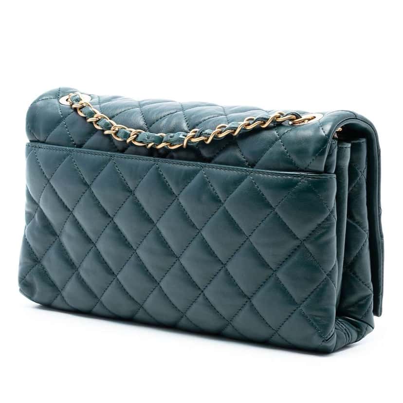 Chanel Medium Quilted Calfskin Soft Elegance Flap Green Leather Good condition - Back View