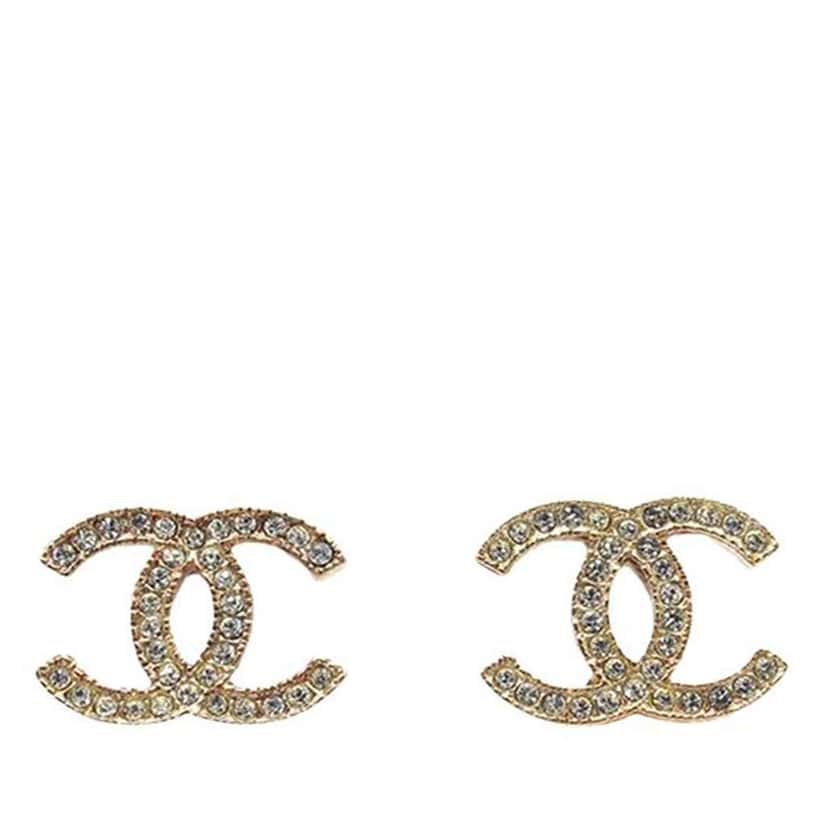 Chanel Gold Plated Crystal CC Push Back Earrings Gold Metal Good condition - Front View