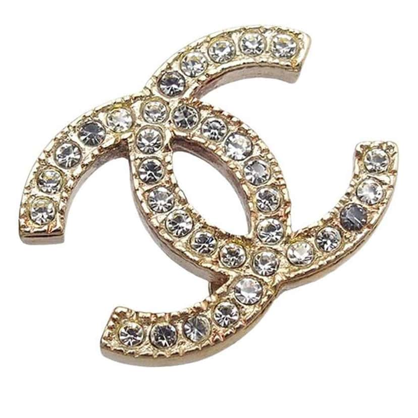 Chanel Gold Plated Crystal CC Push Back Earrings Gold Metal Good condition - Model View
