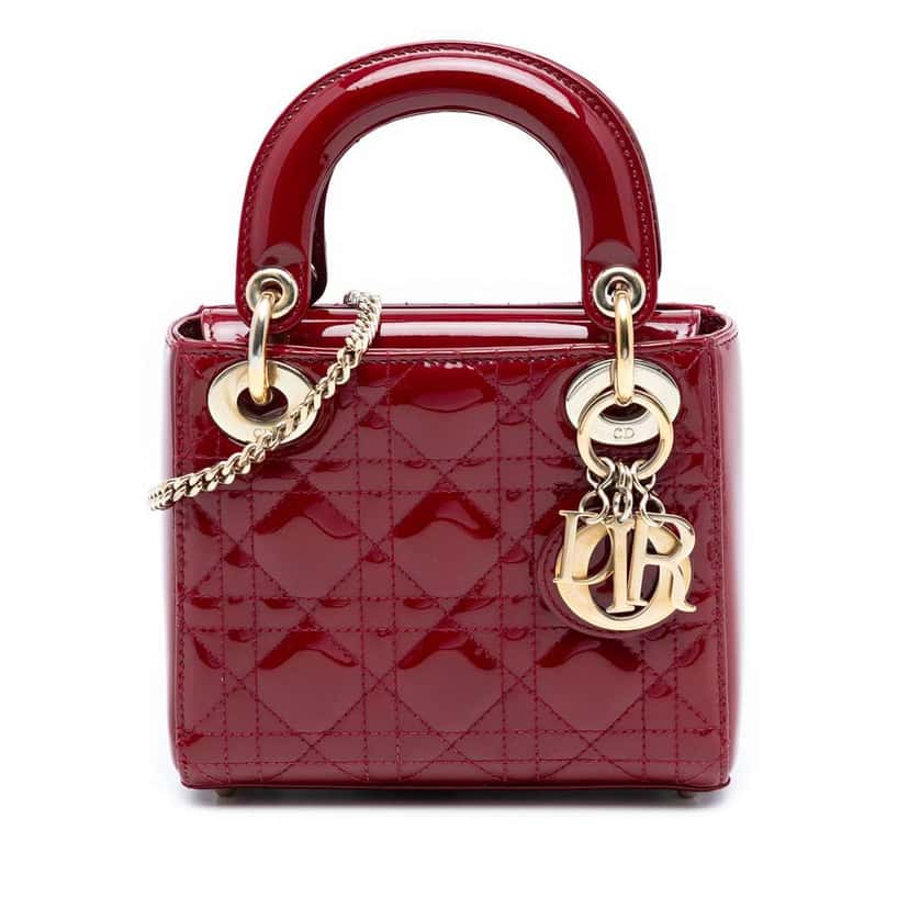 Dior Mini Patent Cannage Lady Dior Red Leather Good condition - Front View